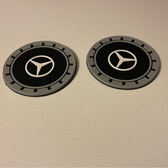 Mercedes logo cup Coasters in black and gray Set of 2 NWT - Picture 5 of 8